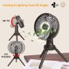 10400mah Portable Camping Fan with LED Light Rechargeable Tripod Tent Hanging Fan Lantern Portable Foldable Oscillating Table Fan with 3 Brightness 4