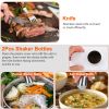 Stainless Steel BBQ Grill Tool Kit Grilling Utensil Accessories with Spatula Tongs Fork Knife Brush Pepper Salt Shaker Bottle Grilled Skewers Corn Nee