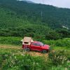 Auto roof tent with 280TC 2000 waterproof lattice cloth for use on vehicles