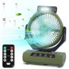 20000mAh Rechargeable Oscillating Camping Fan with Flashlight Hanging Hook Remote Control Portable Fan for Tent Emergency Power Bank Desk Fan with Tim