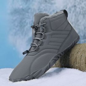 Fleece-lined Warm Five-finger Outdoor Sports Cotton Shoes Boots Wear-resistant Non-slip (Option: Gray-36)